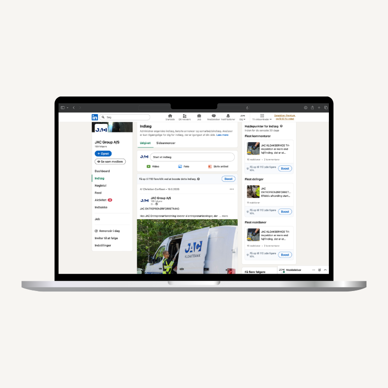 LinkedIn-annonce for JAC Group vist på laptop